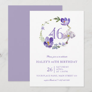 Lila florale Wildblume Vintag 46. Geburtstag Einladung