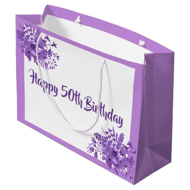 lila Florale zum 50. Große Geschenktüte (Rückseite Schrägansicht)