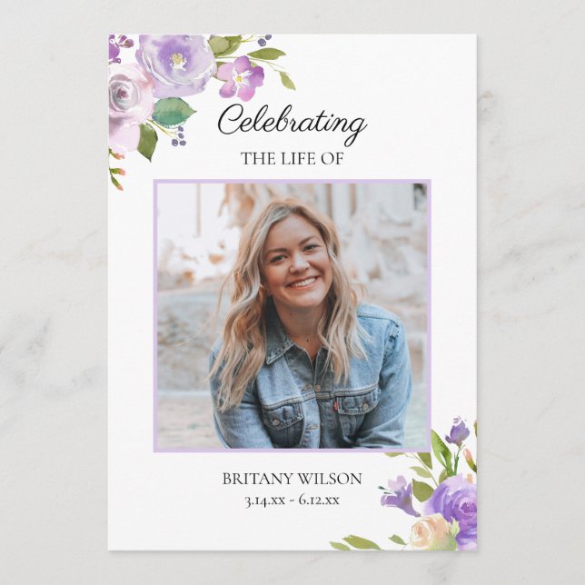 Lila floraler Begräbnisorden Programm (Vorderseite)