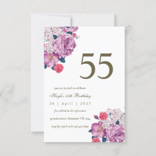 Lila floraler Botanischer einfacher Chic 55. Gebur Einladung