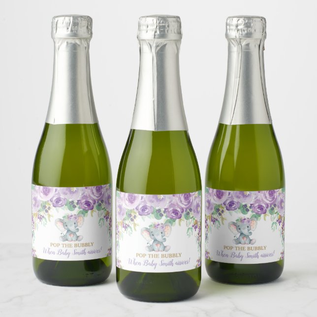 Lila floraler Elephant Baby Dusche Pop der Bubbly (Flaschen)