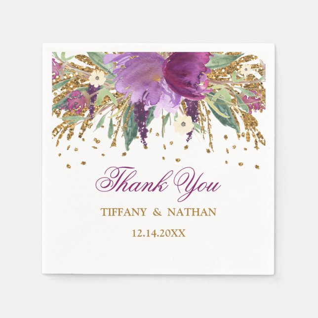 Lila floraler Glitzer Amethyst Wedding Napkin Serviette (Vorderseite)
