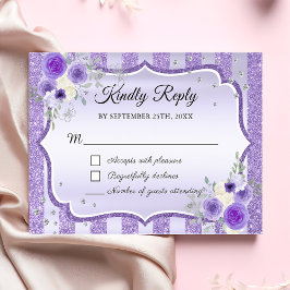 Lila floraler Glitzer Quinceanera RSVP-Karte RSVP Karte