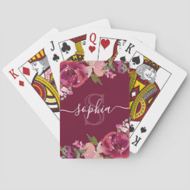 Lila floraler Mit Monogramm Skriptname Spielkarten