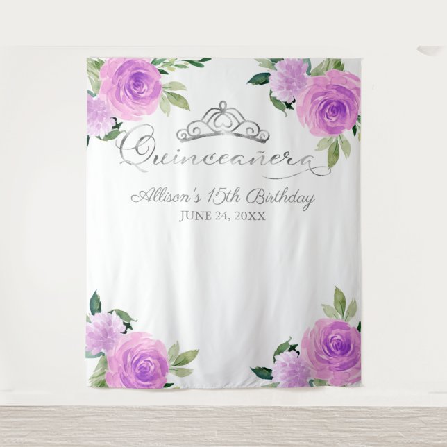 Lila floraler Quinceanera Hintergrund Wandteppich (Vorderseite)