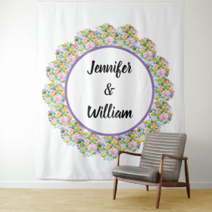 Lila floraler romantischer Hochzeitstag Wandteppich
