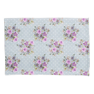 Lila floraler Wasserfarben Weißer Polka Dot Kissenbezug