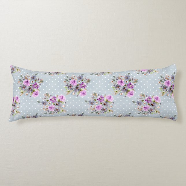 Lila floraler Wasserfarben Weißer Polka Dot Seitenschläferkissen (Vorderseite)