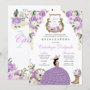 Lila floraler Western Mariachi Charro Quinceañera Einladung