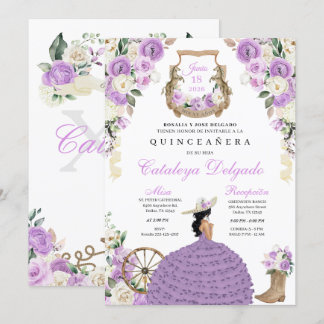 Lila floraler Western Mariachi Charro Quinceañera Einladung