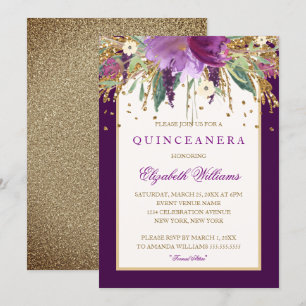 Lila florales Amethyst Quinceanera Einladung