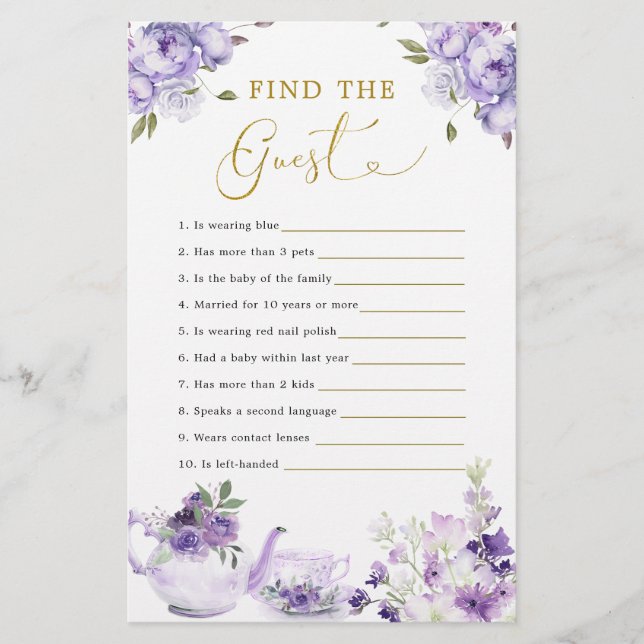 Lila florales Baby-Duschbad Tee Party (Vorderseite)