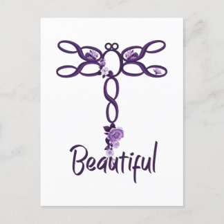 Lila florales "Beautiful Dragonfly Design" Postkarte