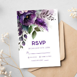 Lila florales Botanisches Elegant Moderne Hochzeit RSVP Karte