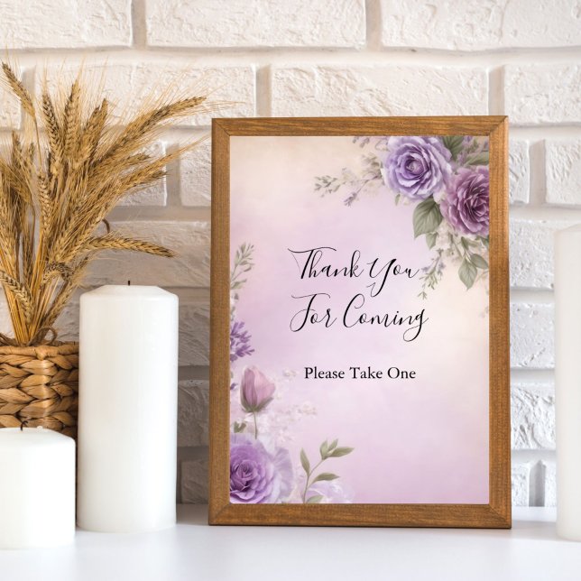 Lila florales Brautparty Gefallen Tafelsignatur Poster (Purple watercolor floral Bridal Shower Wedding Shower Favor table sign)