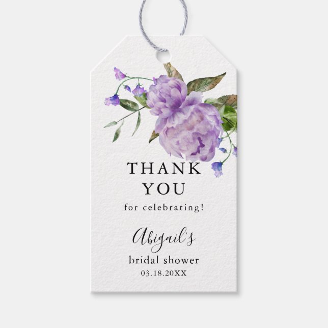 Lila florales Brautparty Geschenkanhänger (Vorderseite)