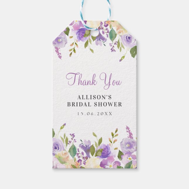 Lila florales Brautparty Geschenkanhänger (Vorderseite)