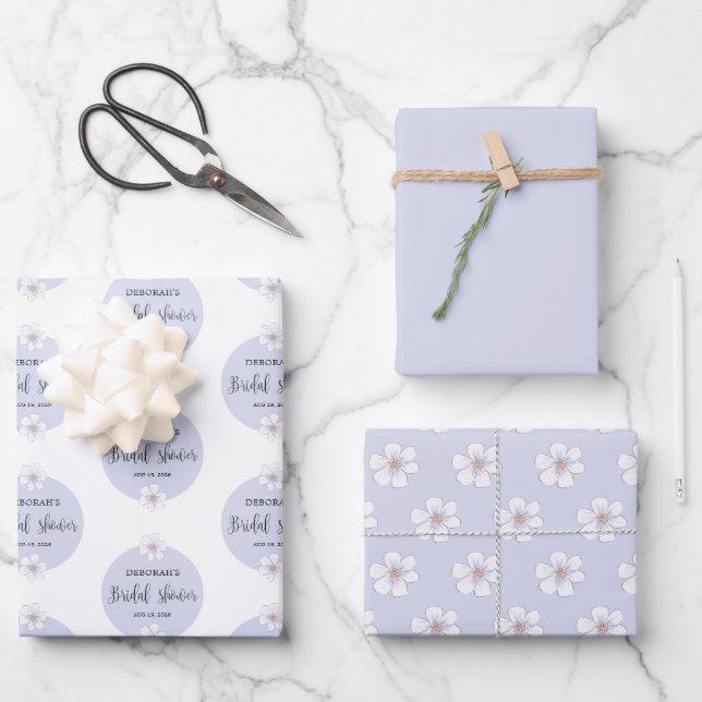 Lila florales Brautparty Geschenkpapier Set (Vorderseite)