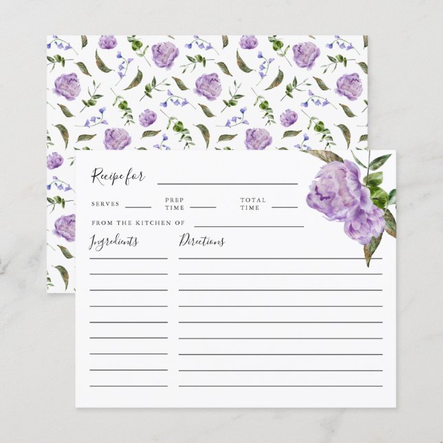 Lila florales Brautparty Rezeptkarte (Vorne/Hinten)