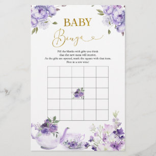 Lila florales Brautparty Tee Baby Bingo Game