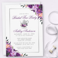 Lila florales Brautparty Tee Party Einladung
