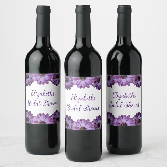 Lila florales Brautparty Weinetikett (Flaschen)