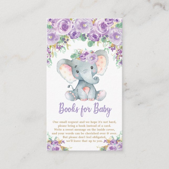 Lila florales Elefantenbaby buchen Begleitkarte (Vorderseite)