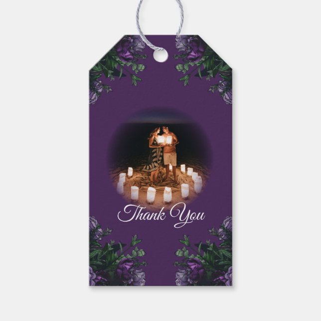 Lila florales Elegant Hochzeitgotik Geschenkanhänger (Vorderseite)