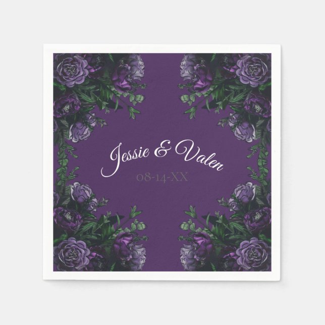 Lila florales Elegant Hochzeitgotik Serviette (Vorderseite)