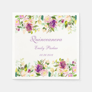 Lila florales Elegant Quinceanera Napkin Serviette