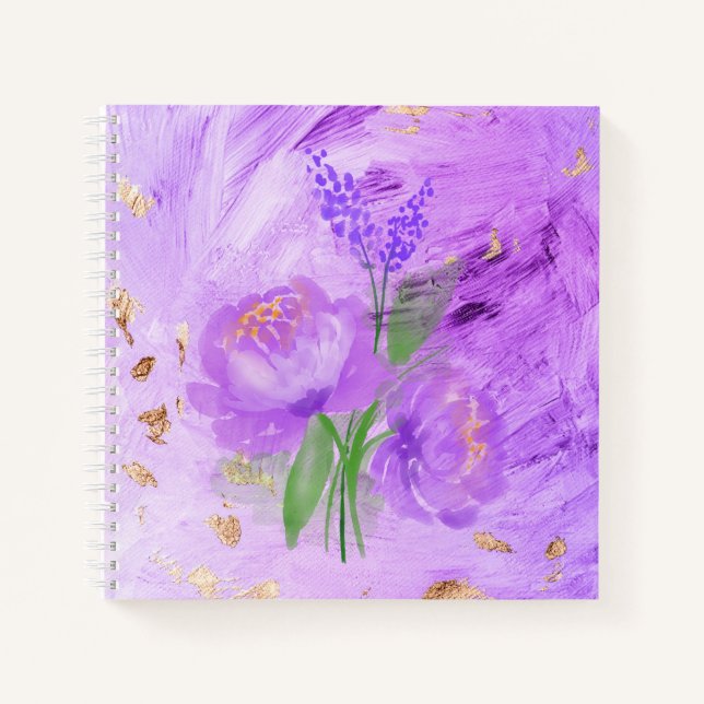 Lila florales Elegantes Abstraktes Notebook Notizbuch (Vorderseite)