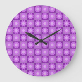 Lila florales geometrisches Muster Große Wanduhr