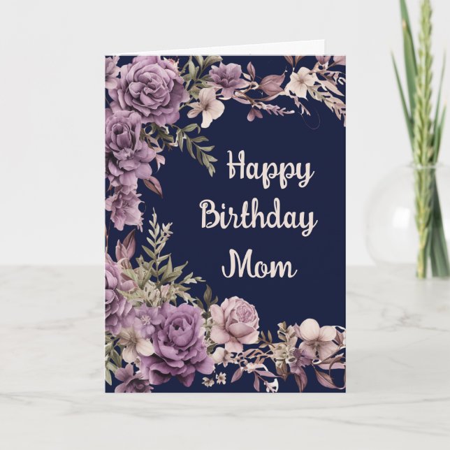 Lila florales Happy Birthday Wünsche für Mama 2 Dankeskarte (Vorderseite)