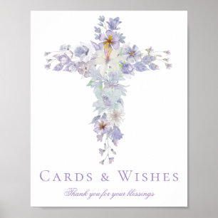 Lila Florales Kreuz Tauf Begrüßungsplakat Poster