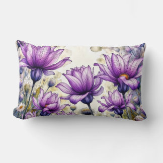 Lila Florales Kunstdruck | Aquarell Gänseblümchen- Lendenkissen