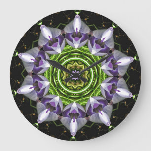 Lila florales Mandala-Kaleidoskop-Kunst Große Wanduhr
