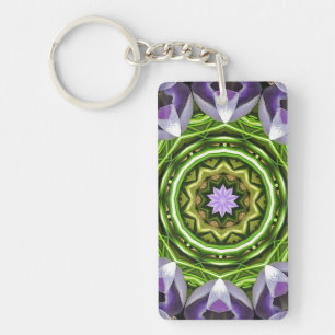 Lila florales Mandala-Kaleidoskop-Kunst Schlüsselanhänger
