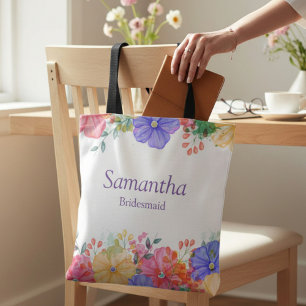 Lila Florales Monogramm Brautjungfer Tasche