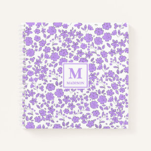 Lila Florales Monogramm-Schürze Notizbuch