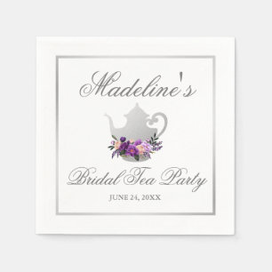 Lila florales Silver Brautparty Tee Party Serviette