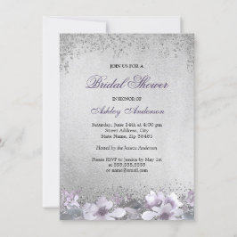 Lila florales Silver Glitzer Brautparty laden Einladung
