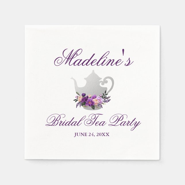 Lila, florales Ultra-Violet-Brautparty Tee-Party Serviette (Vorderseite)