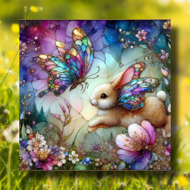Lila, floralgestanzter Glass Bunny Butterfly Oster Feiertagskarte