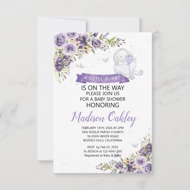 Lila Florals eine kleine Sonnendusche Ankündigung (Vorderseite)