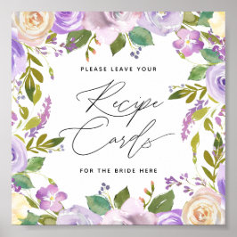 Lila Florals-Kalligrafie-Script-Rezept-Card-Zeiche Poster