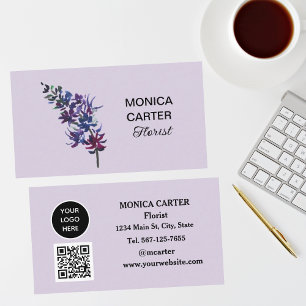 Lila Florist Social Media QR-Code Floral Visitenkarte