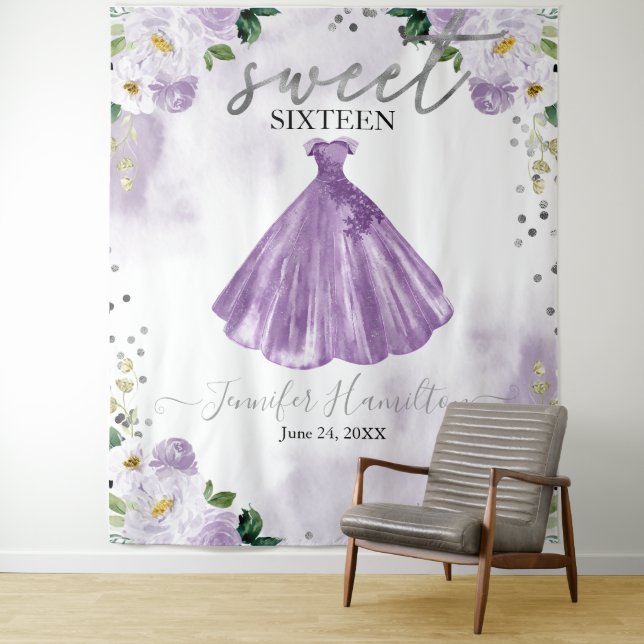 Lila florrosa Kleid Sweet 16 Hintergrund Wandteppich (Beispiel)