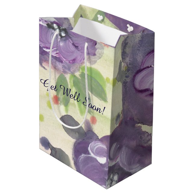 Lila Flower-Geschenktasche Mittlere Geschenktüte (Rückseite Schrägansicht)