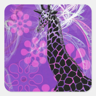 Lila Flower Giraffe II ~ Square Sticker