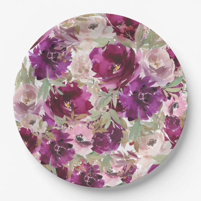 Lila Flowers Blumenpapier Teller (Vorderseite)
